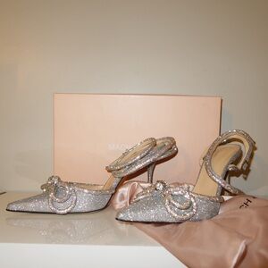 MACH & MACH Silver Glitter Heels with Bow